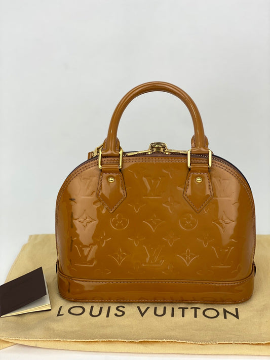 LOUIS VUITTON Vernis Alma BB Rose Velours M91585 Hand Shoulder Bag Pre owned