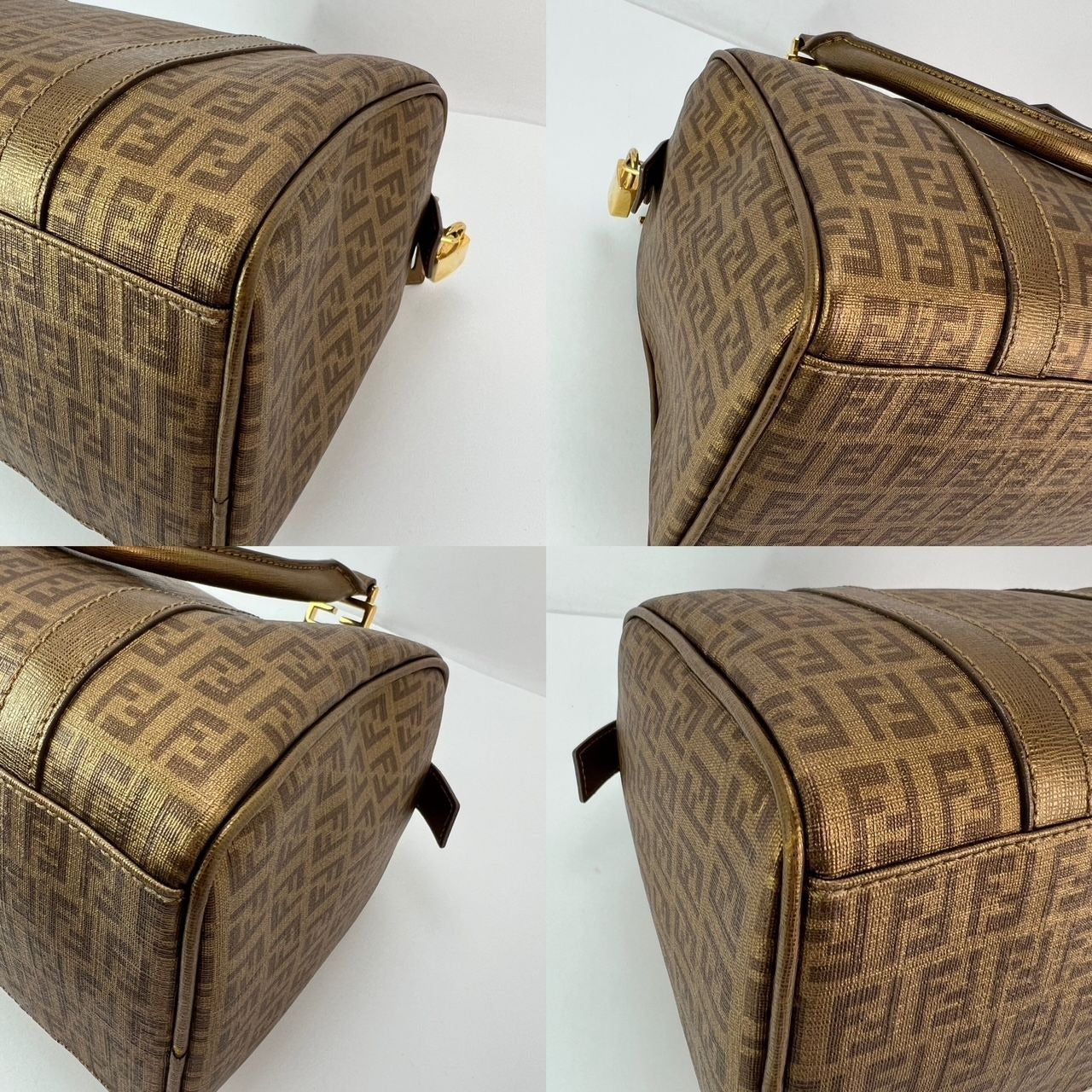 Fendi Boston Gold Coated Canvas Hand Bag