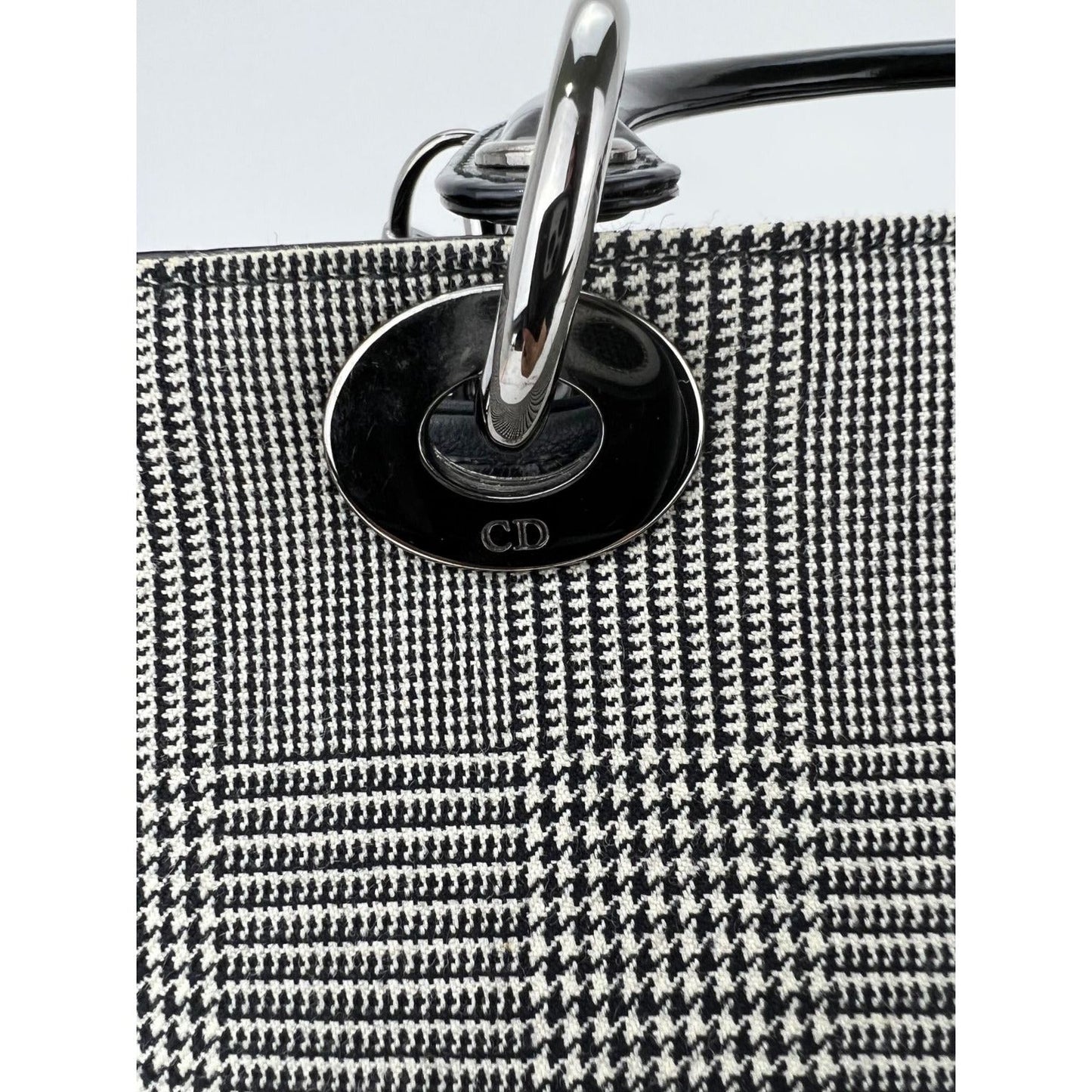 Christian Dior Large Lady Black Patent Leather Canvas Hand Bag