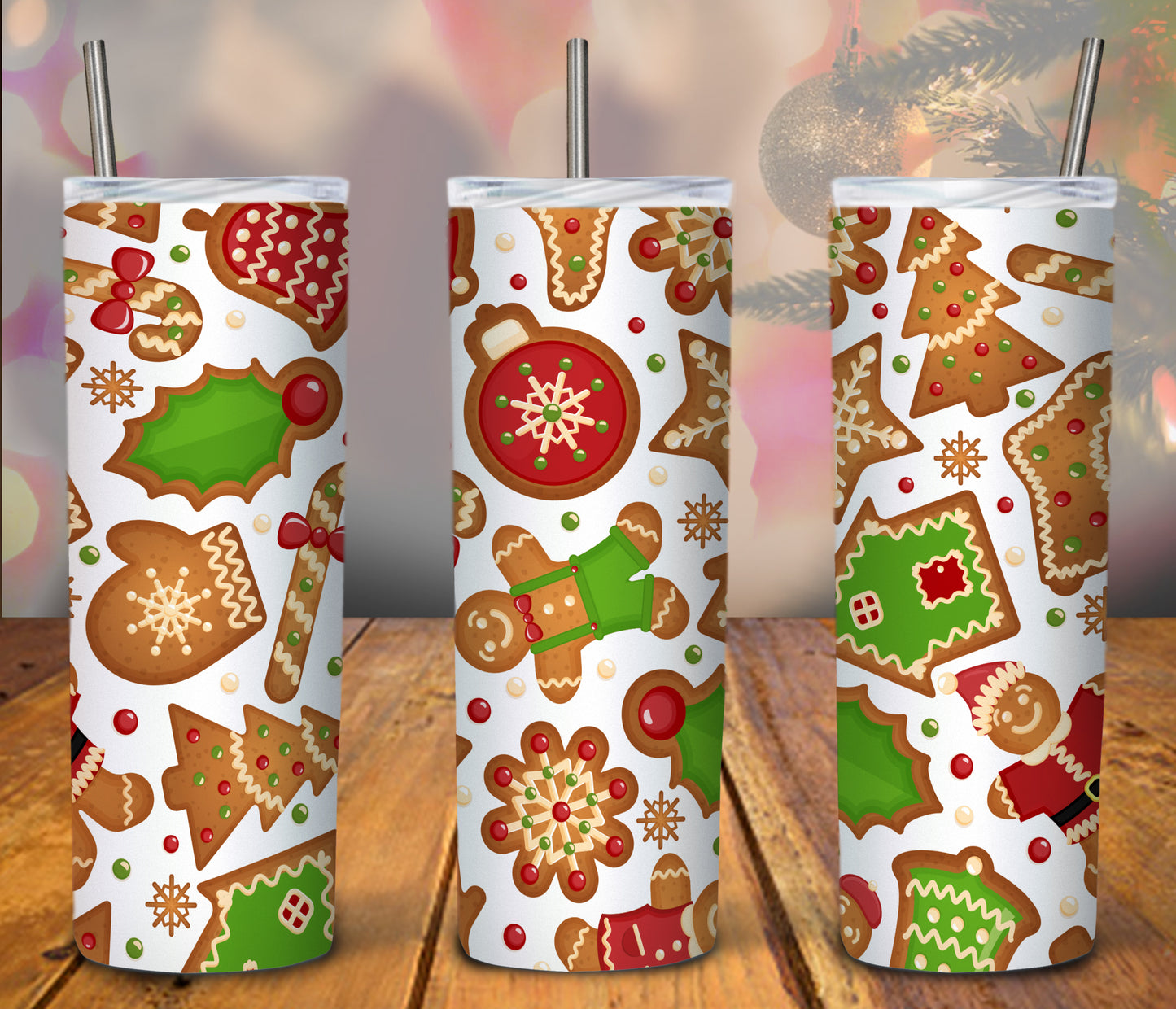 ginger bread man surrounded by other treats on a tumbler 20 oz