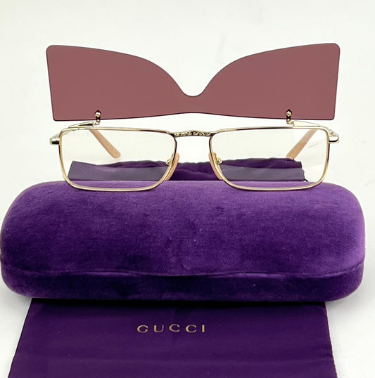 Gucci Flip-Up Sunglasses Rectangle Red Gold frames