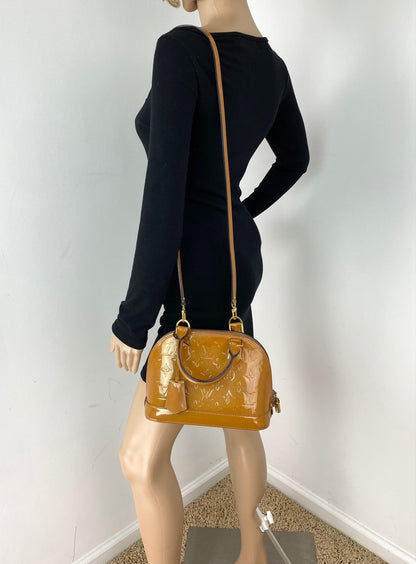 LOUIS VUITTON Vernis Alma BB Rose Velours M91585 Hand Shoulder Bag Pre owned