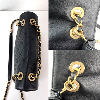 Chanel Calfskin Quilted Enchained Black Flap Shoulder Bag