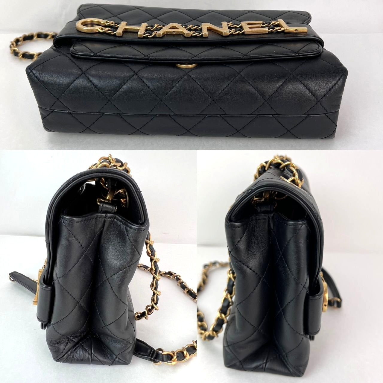 Chanel Calfskin Quilted Enchained Black Flap Shoulder Bag