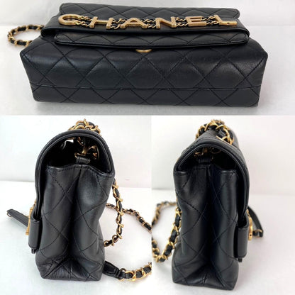 Chanel Calfskin Quilted Enchained Black Flap Shoulder Bag