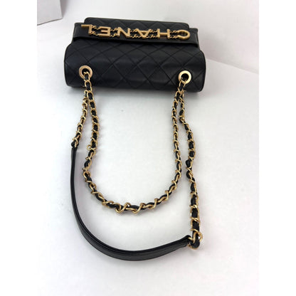 Chanel Calfskin Quilted Enchained Black Flap Shoulder Bag