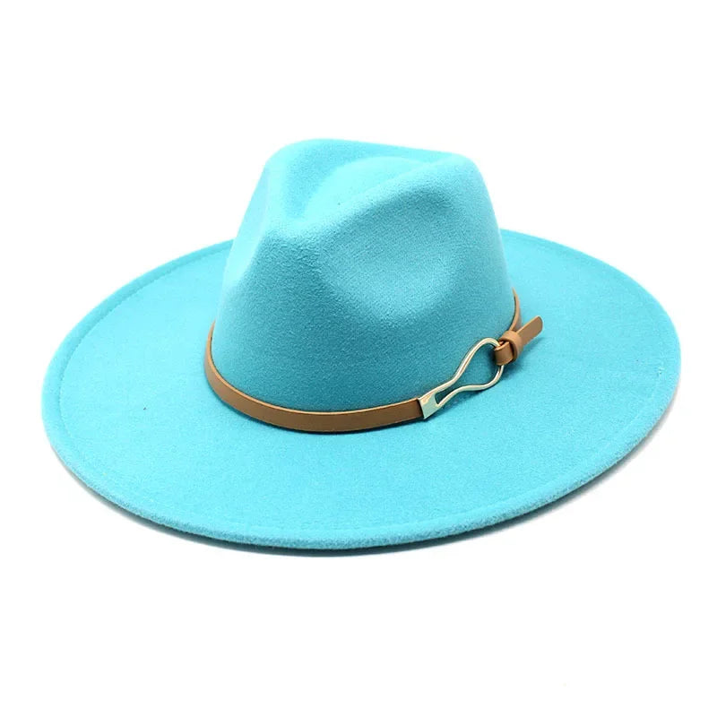 Stylish Felt Fedora with Decorative Band- Unisex Wide Brim