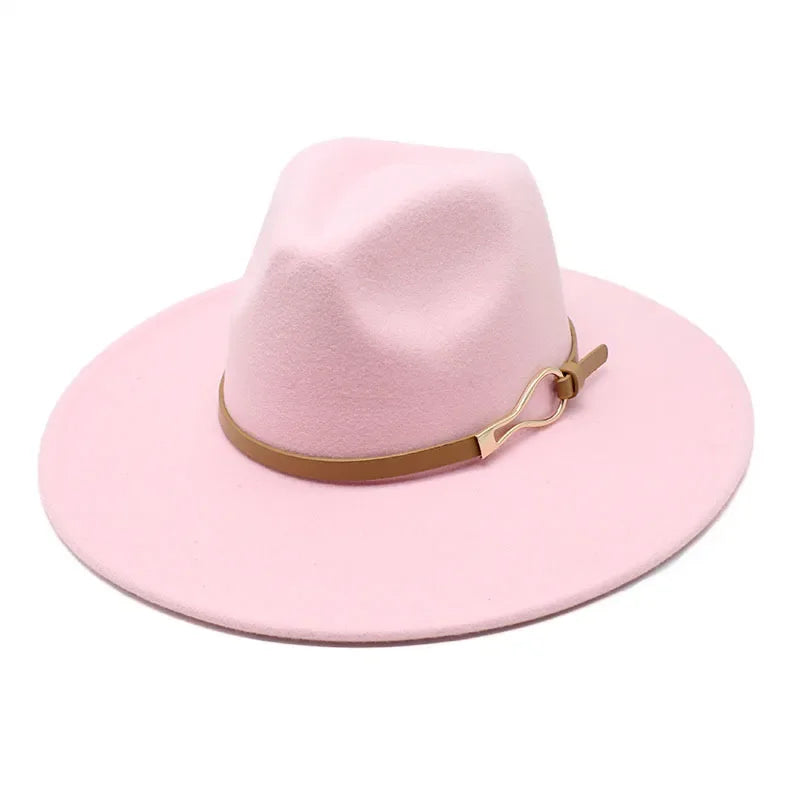 Stylish Felt Fedora with Decorative Band- Unisex Wide Brim