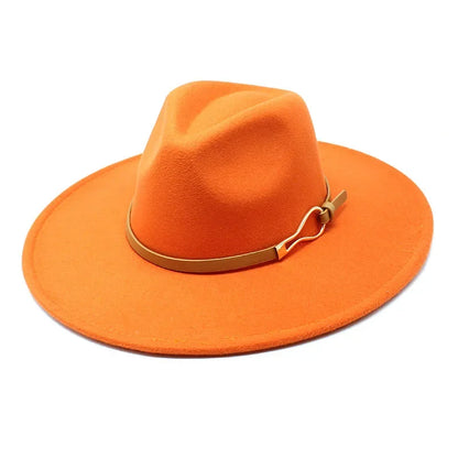 Stylish Felt Fedora with Decorative Band- Unisex Wide Brim
