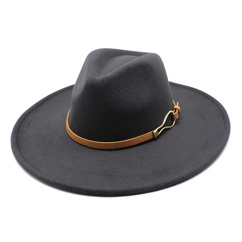 Stylish Felt Fedora with Decorative Band- Unisex Wide Brim