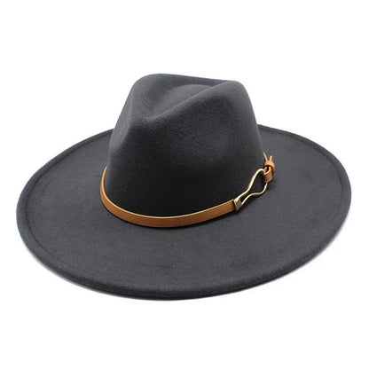 Stylish Felt Fedora with Decorative Band- Unisex Wide Brim