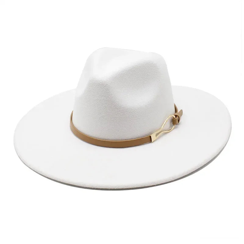 Stylish Felt Fedora with Decorative Band- Unisex Wide Brim