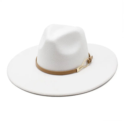Stylish Felt Fedora with Decorative Band- Unisex Wide Brim