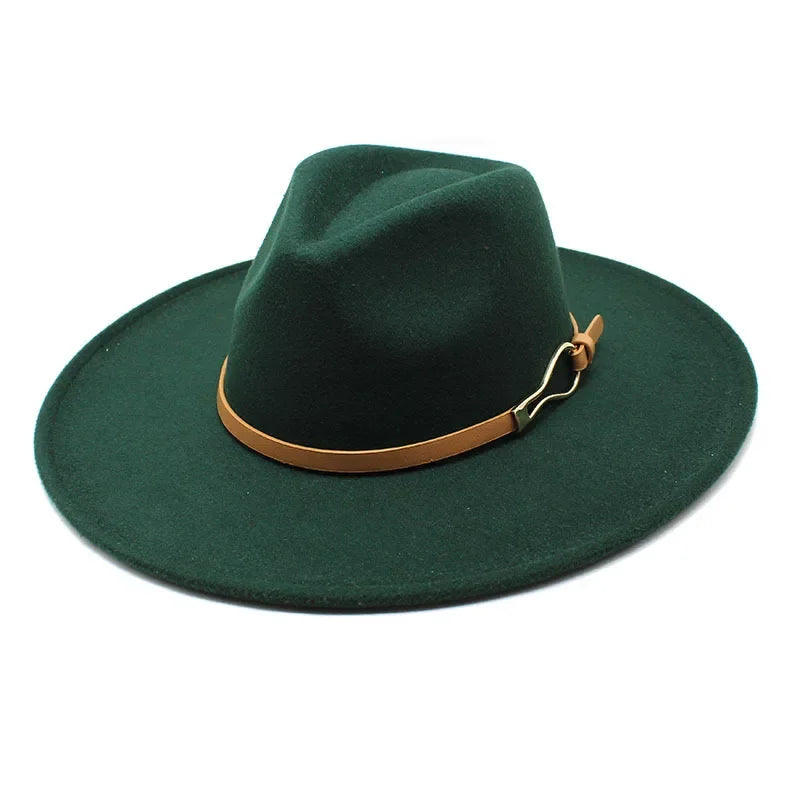 Stylish Felt Fedora with Decorative Band- Unisex Wide Brim