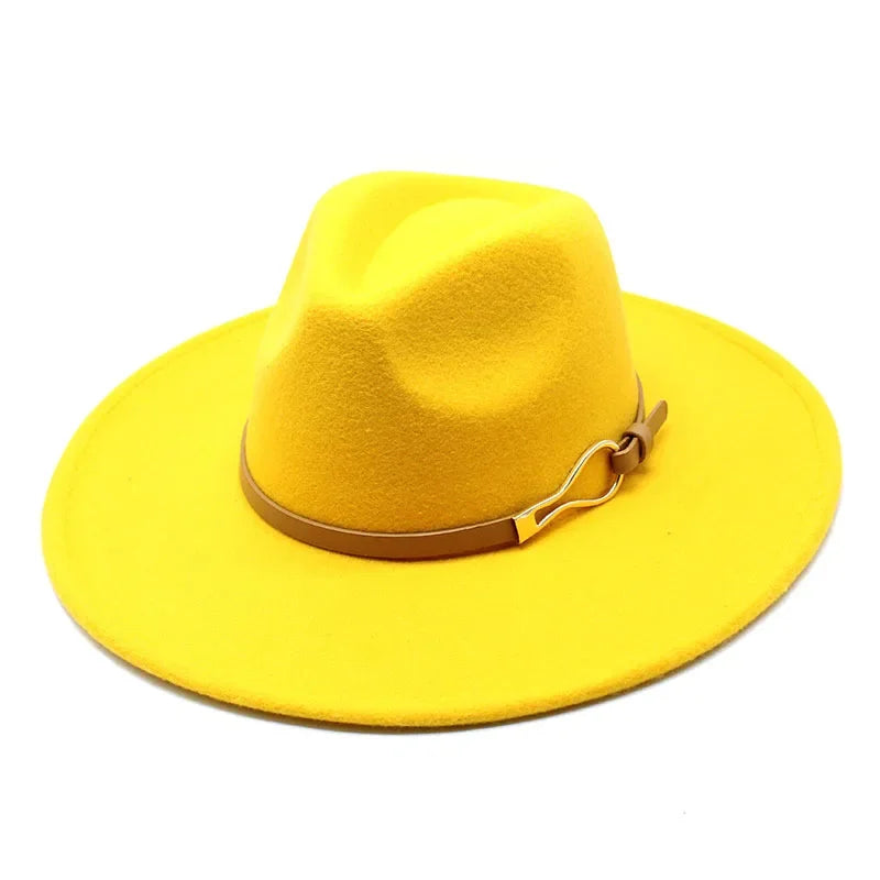 Stylish Felt Fedora with Decorative Band- Unisex Wide Brim