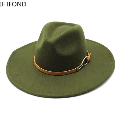 Stylish Felt Fedora with Decorative Band- Unisex Wide Brim