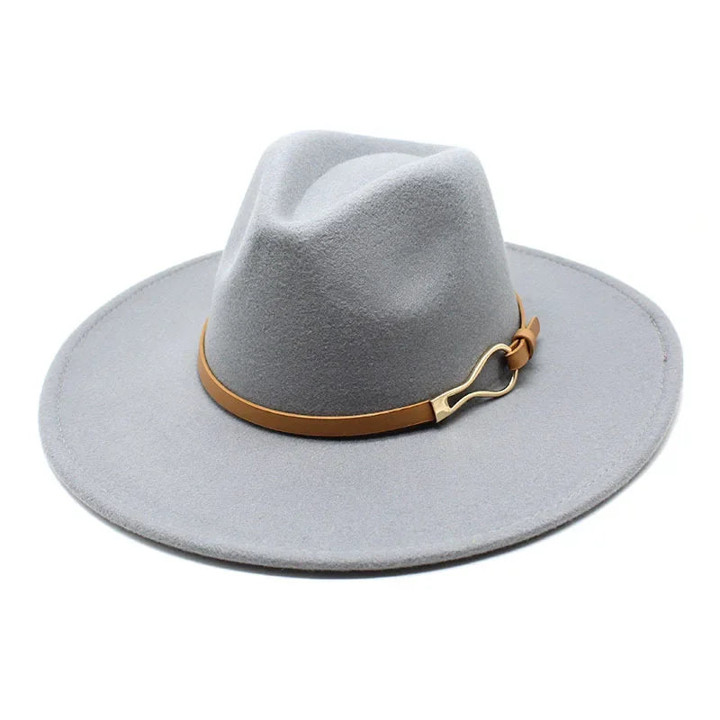 Stylish Felt Fedora with Decorative Band- Unisex Wide Brim