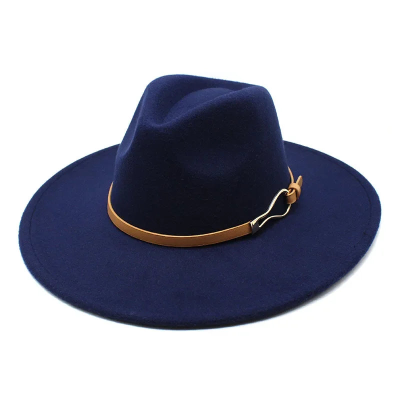 Stylish Felt Fedora with Decorative Band- Unisex Wide Brim