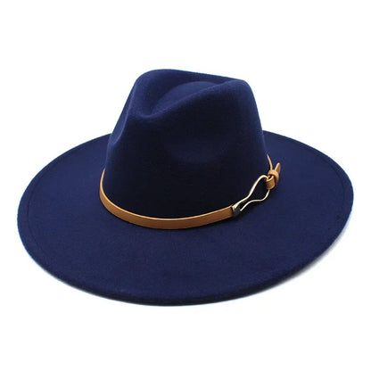 Stylish Felt Fedora with Decorative Band- Unisex Wide Brim