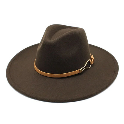 Stylish Felt Fedora with Decorative Band- Unisex Wide Brim