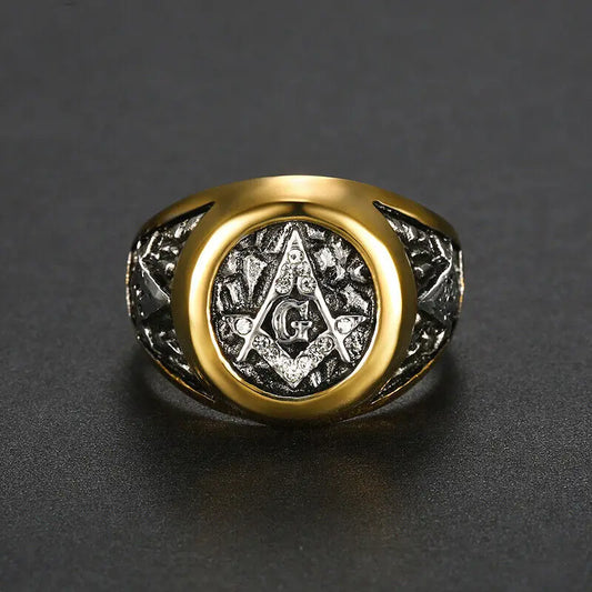 Pandora J Mens Freemason Masonic White AG CZ Stainless Steel Ring  Size 5-16