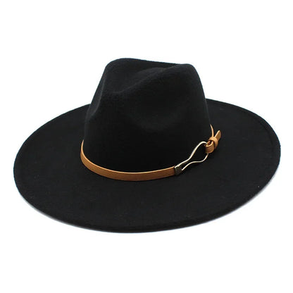 Stylish Felt Fedora with Decorative Band- Unisex Wide Brim