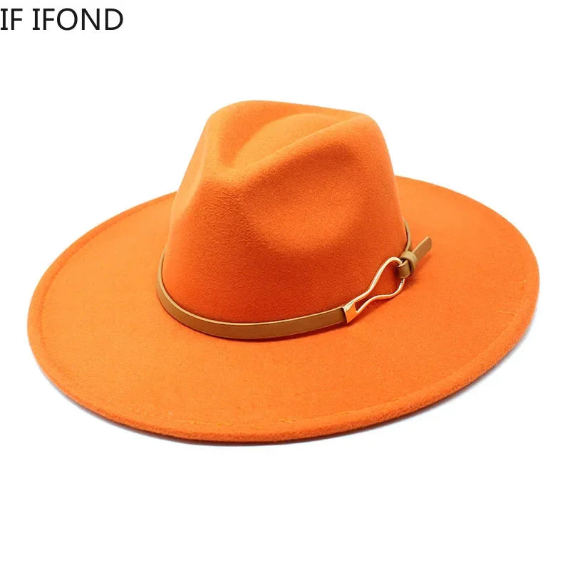 Stylish Felt Fedora with Decorative Band- Unisex Wide Brim