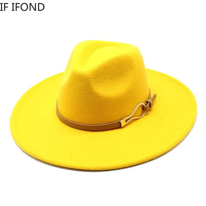 Stylish Felt Fedora with Decorative Band- Unisex Wide Brim