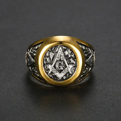 Pandora J Mens Freemason Masonic White AG CZ Stainless Steel Ring  Size 5-16