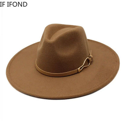 Stylish Felt Fedora with Decorative Band- Unisex Wide Brim