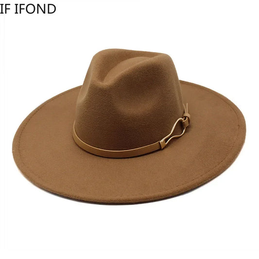 Stylish Felt Fedora with Decorative Band- Unisex Wide Brim
