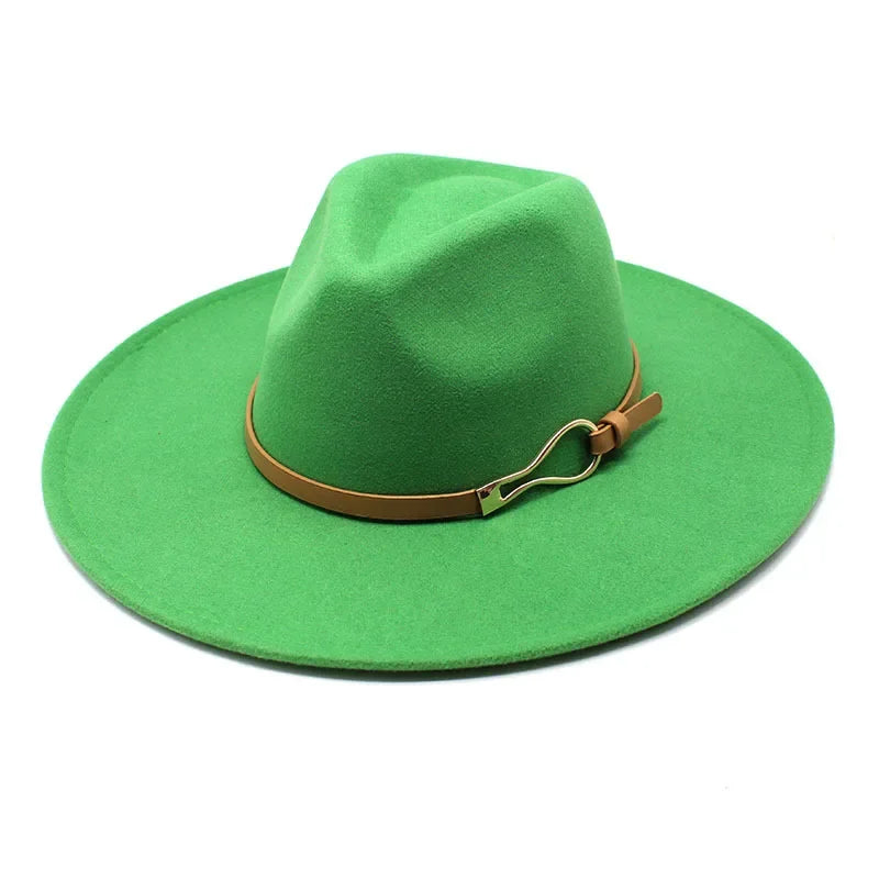 Stylish Felt Fedora with Decorative Band- Unisex Wide Brim