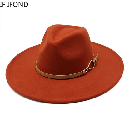 Stylish Felt Fedora with Decorative Band- Unisex Wide Brim