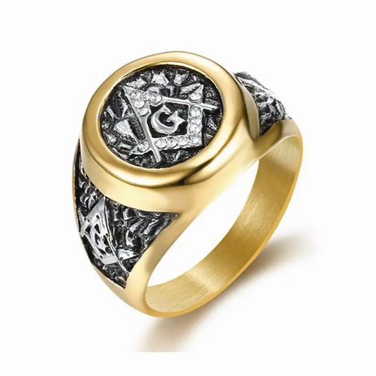 Pandora J Mens Freemason Masonic White AG CZ Stainless Steel Ring  Size 5-16