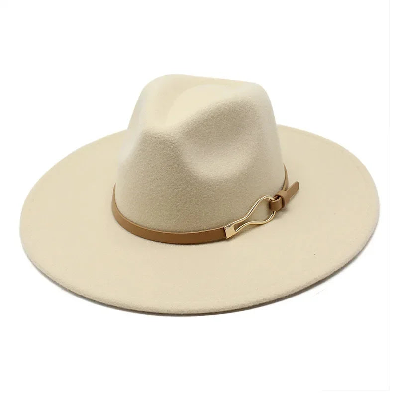 Stylish Felt Fedora with Decorative Band- Unisex Wide Brim