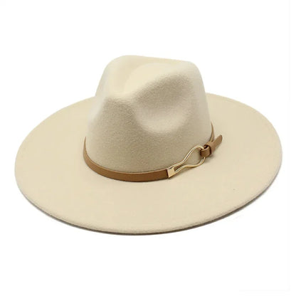 Stylish Felt Fedora with Decorative Band- Unisex Wide Brim