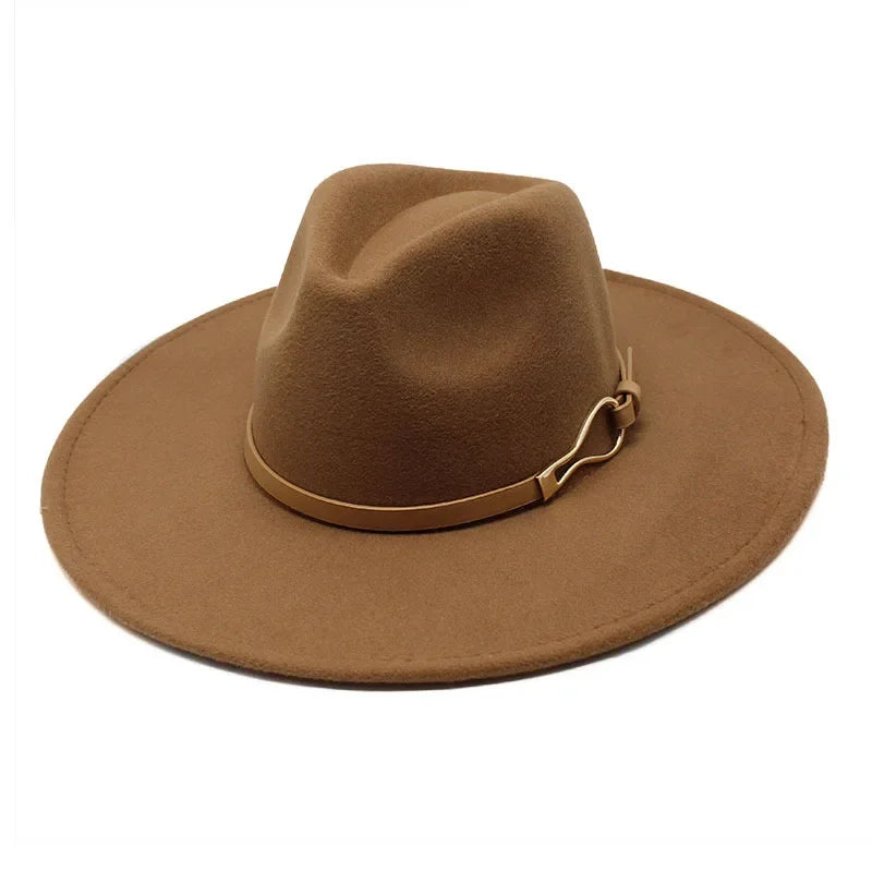 Stylish Felt Fedora with Decorative Band- Unisex Wide Brim