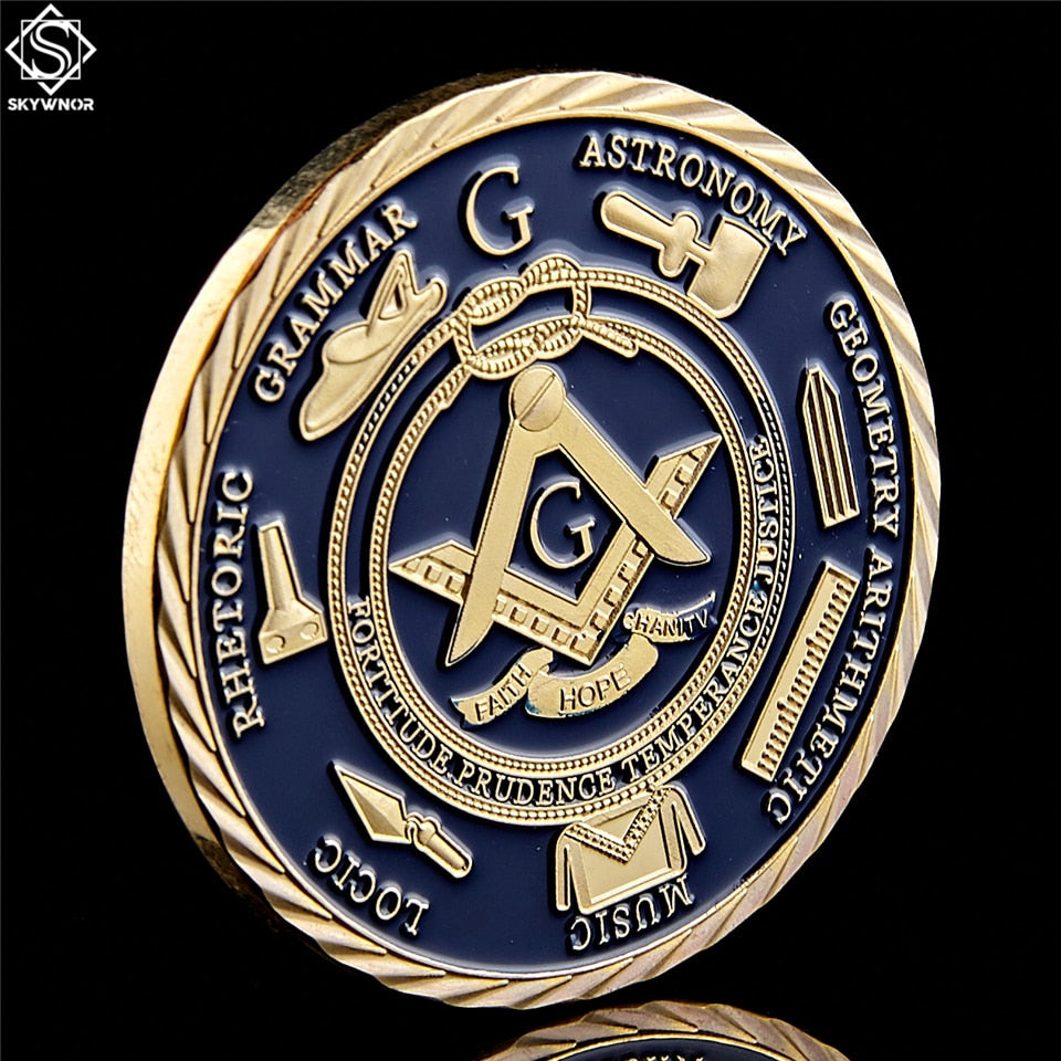 Pandora J Masonic Free Mason Brotherhood Commemorative Coin Gold Plated Two Tone  Medallion, Metal Badge