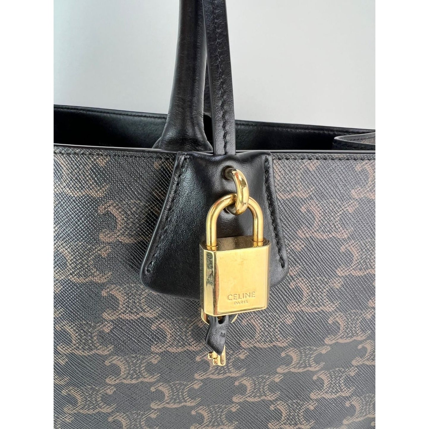 Celine Triomphe Vertical Cabas Black Monogram Canvas Tote