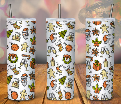Christmas pictures pictured on a white tumbler 20 oz