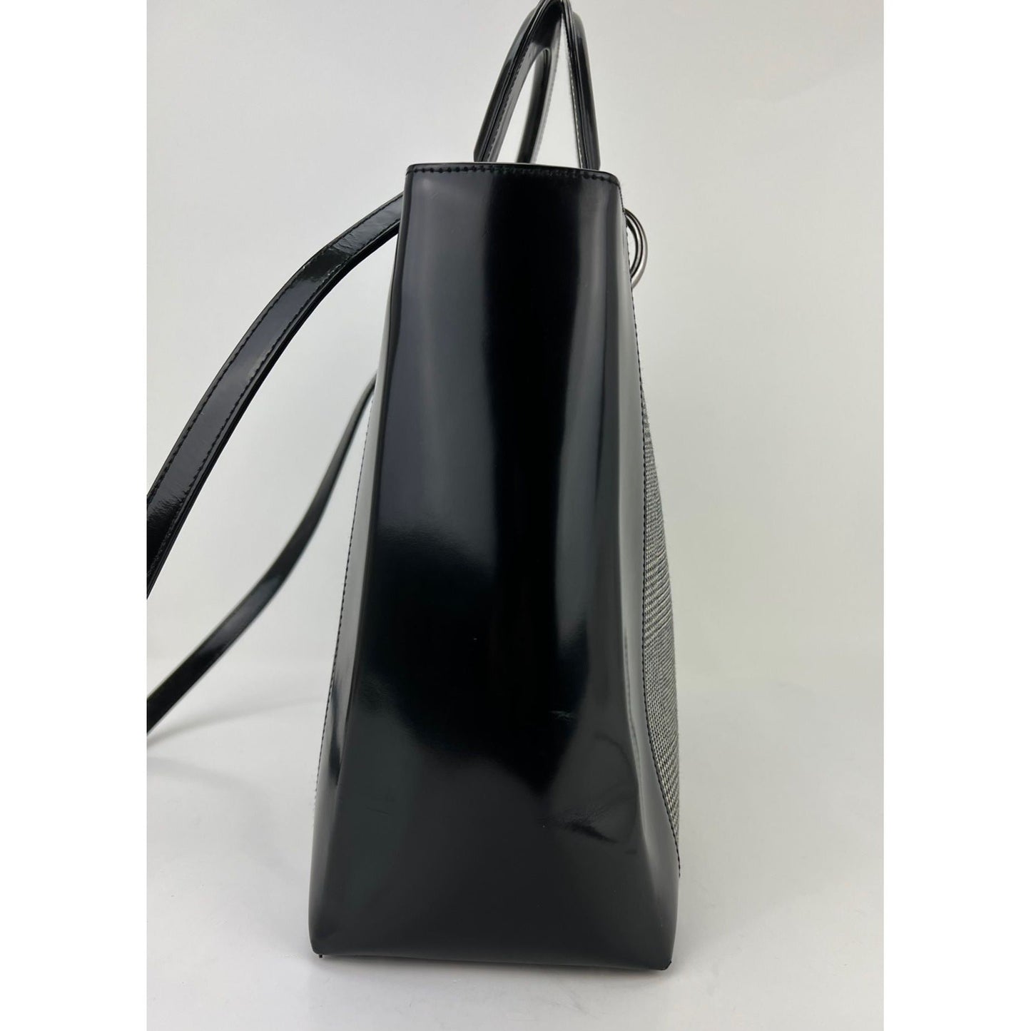 Christian Dior Large Lady Black Patent Leather Canvas Hand Bag