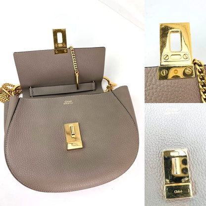 Chloe Small Drew Gray Grained Lambskin Leather Shoulder Cross-body Bag