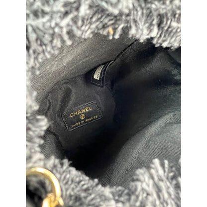 Chanel Denim Quilted Mood Mini Bucket With Chain Black