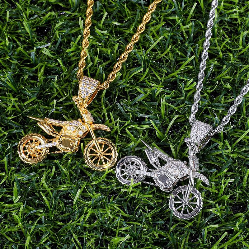 CZ Zircon Motorbike Pendant and Necklace