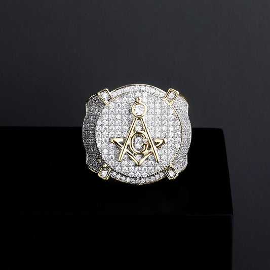 Plated Brass Iced Cubic Zircon Masonic Ring